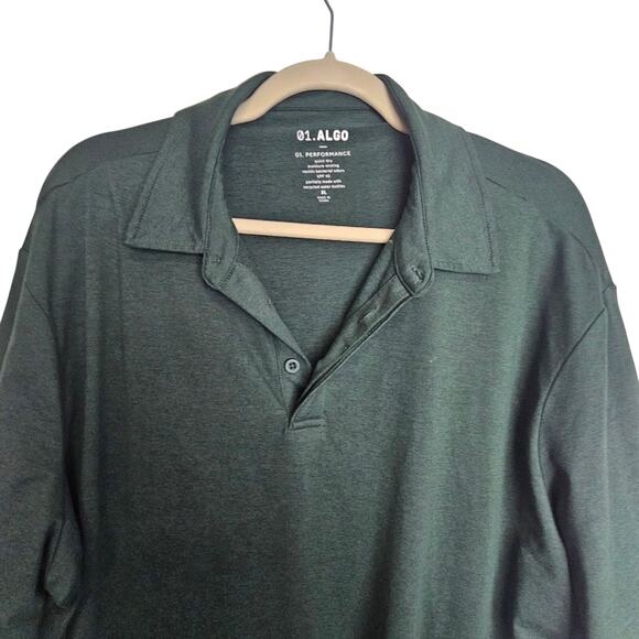 01.Algo Polo Shirt Green Short Sleeve Pullover Top Men XL Quick Dry UPF 40 - Picture 2 of 7